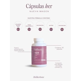 Holiherb - Cápsulas HER | Hair Skin & Nails para Mujer | Colágeno Hidrolizado + Biotina + Ácido Hialurónico + MSM + Selenio + Resveratrol | 90 Cápsula