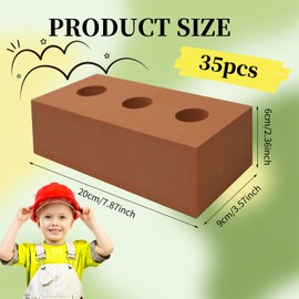 TANEMUDO 35 Pcs Foam Brick 8 x 4 x 2.4 Inch Building Blocks Large Thick Blocks Circle Holes Fake Brick Stacking Construction Construction Toy for Kids