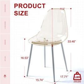 HMHKHN Clear Dining Chairs Set of 4, Modern Kitchen Chair with Transparent Seat, Acrylic Accent Side Chairs with Metal Legs for Living Room, Dining Room, Kitchen, boardrooms, White Legs,Yellow