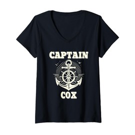 Womens Captain Cox Anchor and Ship Wheel Nautical Graphic Design V-Neck T-Shirt