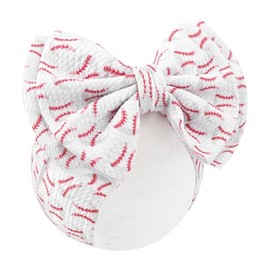 ONENINEDREAM Baseball Baby Bows Headbands Game Day Hair Bow High Stretchy Soft Tied Headbands Handmade Hairbands with Bows Hair Accessories for Infant White Red