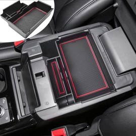 EDBETOS Center Console Organizer Tray Compatible with Ford Explorer Accessories 2020 2021 2022 2023 2024 Interior Secondary Armrest Storage Glove Box Divider Insert ABS Material, Red Trim