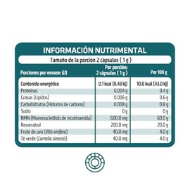 Healthaddiction - Nmn 600 MG con Resveratrol, Semilla de Uva y Té Verde – Suplemento Alimenticio en Cápsulas – 60 Cápsulas de 500 MG