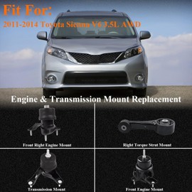 4PCS Engine Motor & Trans Mount Set Replacement for 2011 2012 2013 2014 Toyota Sienna V6 3.5L AWD Auto Motor Mount Replace OE A4288 A42017HY A62045 A62036HY