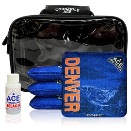 CornholeAce Iconic - Denver - ACE Pro Bag Kit: 4 Bags + Break-in Kit + Carry Case - Professional Cornhole Bags Dual Sided Slick Stick