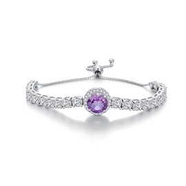 Reaii Natural Amethyst Tennis Bracelets for Woemen 925 Sterling Silver Gemstone Adjustable Tennis Bracelets 7"+2" Extender Bolo Style Amethyst Jewelry Gift for Mom Wife