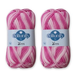 Cottonify Ne 6/4 Pack of 2 100% Combed Cotton Mercerized Crochet and Knitting Yarn| Medium Weight | Gassed & Mercerized Soft Yarn – 186 Yd 100 Grams per Ball | (2, Pink Variegated 1201)