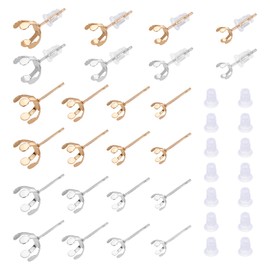 UNICRAFTALE 80pcs 2 Colors 4 Sizes Earrings Claw Prong Blank Peg Stainless Steel Earrings Set with Silicone Earrings Claw Earring Component with Silicone Ear Nuts for DIY Stud Earrings Making