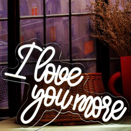 I Love You More Neon Signs Romantic Words LED Light Sweet Couple Signs Birthday Valentines Day for Her-Girlfriends or Wife Wedding Engagement Party Wall Decoration
