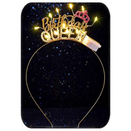 DRESBE Light Up Birthday Headband LED Rhinestone Birthday Queen Tiara Crown Headbands Birthday Party Hair Accessories for Women (Gold)