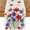 Artoid Mode Poppy Flowers Leaves 4th of July Table Runner,