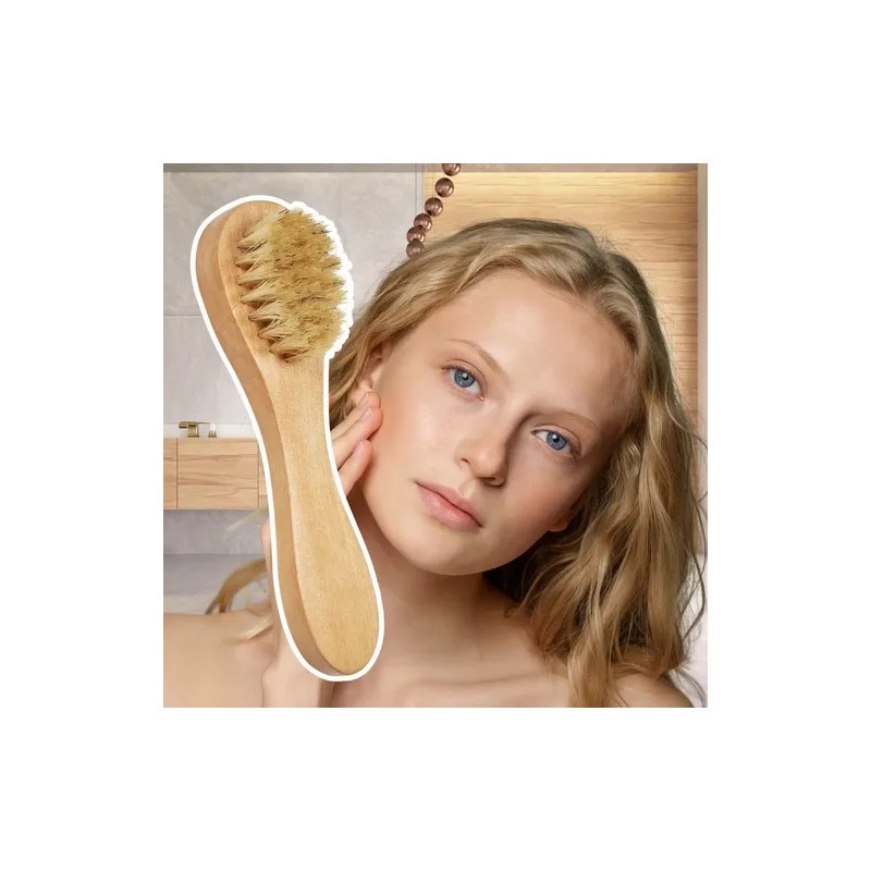2 Cepillos Faciales Exfoliantes Mango Madera Cerda Natural