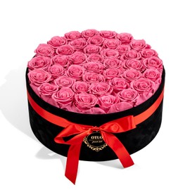 Otuo 40 Real Preserved Roses in Suede Box Forever Roses Last Up to 3 Years, Valentine Day Flowers for Delivery Prime, Mother’s Day, Birthday, Christmas - Pink