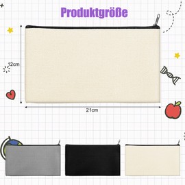 EOGRFW Pack of 15 DIY Blank Fabric Bags, Cotton Canvas with Zip, Cosmetic Bag, Small, Fabric Pencil Case, Fabric Bag for Painting, Bag for DIY Home, Work, School, Travel, 21 x 12 cm