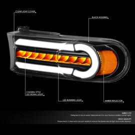 Auto Dynasty LED DRL Bar Sequential Turn Signal Front Bumper Lights Compatible with Toyota FJ Cruiser 07-14, Driver and Passenger Side, Black Housing