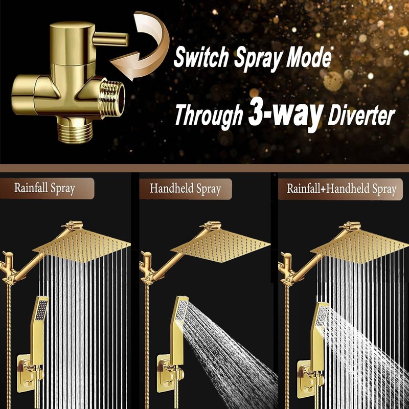 10'' Square Rain Shower Heads with Handheld, High Pressure Shower