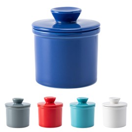 Husfunov Butter Crock with Water Line for Countertop, French Butter Dish with Lid, Ceramic Butter Keeper for Fresh Spreadable Butter, Butter Container Holder for Kitchen and Home Decor, Dark Blue
