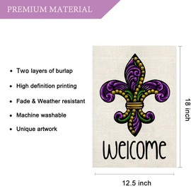LHSION Mardi Gras Garden Flag 12.5 x 18 Inch Fleur de Lis Vertical Double Sided Burlap Flag for Farmhouse Yard Holiday Decoration