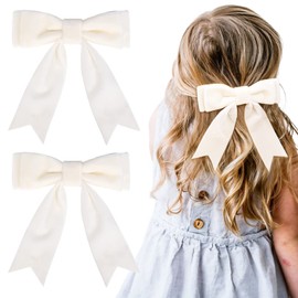 2PCS 5" Velvet White Hair Bows Girls Hair Clips Ponytail Holder Accessories for Girls Toddlers