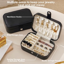 Aitoubil Travel Jewelry Box,Portable PU Leather Jewelry Travel Display Organizer Storage Case for Girls Womens Earring,Rings,Necklaces,Bracelets (Pink) (Black)