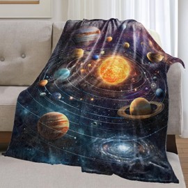 olpddz - Manta de franela con sistema solar, regalo para astrónomo, amantes de las galaxias, 60 x 50 pulgadas, mantas coloridas para el espacio exterior con planeta y sol, para recámara, sofá, sala de