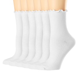 Mcool Mary - Calcetines casuales para mujer, con vuelo, con volantes, calcetines de algodón de punto cálido, con volantes, paquete de 6, 6 pares (blanco)_crew calcetines, 5-9