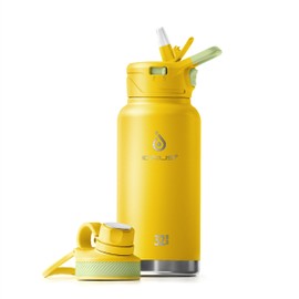 IDEUS Vacuum Insulated Water Bottle, 32 oz (950 ml) Stainless Steel Double Wall Bottle Metal Sports Canteen with Leak-Proof Screw Cap (Yellow)