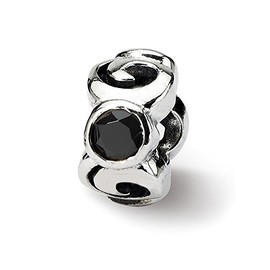 Bead Charm White Sterling Silver Stones & Crystals Cubic Zirconia CZ Black 10 mm 6.36