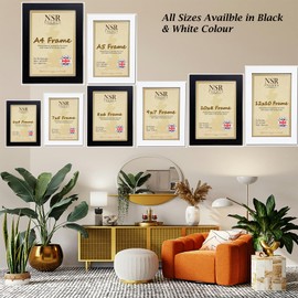 A5 Black Picture Frame Set of 3 Picture Photo Frames - Flat Wall Mount Hang Hooks & Tabletop Stand Poster Wooden Portrait/Panoramic Acrylic Artwork Display