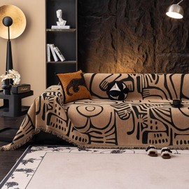 VClife Boho Sofa Cover Pet Sectional Couch Covers, Anti Slip Chenille Sofa Slipcover for 3 Seat, Unique Black Coffee Couch Sofa Covers for 3 Cushion Couch Washable Sofa Covers Throw, 71"X134"