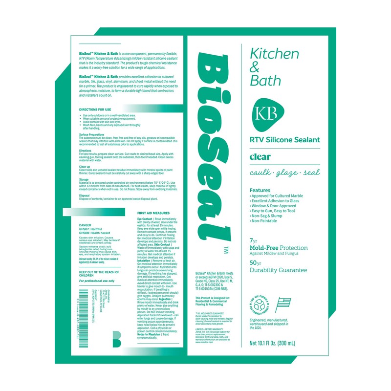 Clear BioSeal 100% Silicone Sealant Caulk Kitchen and Bath Grade,