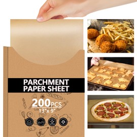 200PCS Thickened Parchment Paper Sheets, 9×13 In Heavy Duty Non-Toxic & Unbleached Parchment Baking Paper for Baking, Grilling, Air Fryer, Steaming, Non-Stick & Comes in Convenient Packaging, Brown