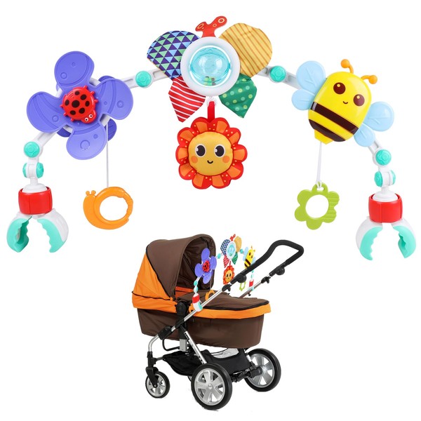 DigHealth Baby Pram Toy Play Arch, Pram Chain Toy with Baby Rattle and Windmill, Baby Hanging Toy for Babies and Toddlers 0 3 6 9 12 Months