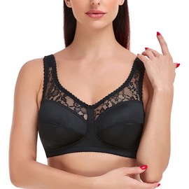 Ayigedu UK Plus Size Minimiser Bra Women Non-Wired Non-Padded Full Coverage Soft Cup Bra 40-D-1 Black
