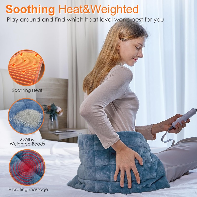 Weighted Heating Pad with 2 Massager,Large Vibrating Heating Pads for