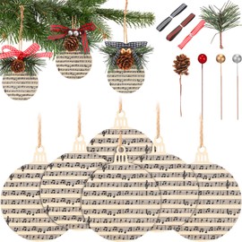 Yuxung 18 Set Vintage Music Notes Ornament with Artificial Xmas Tree Picks Red Berry Pine Cones Picks 6.56 ft Ribbons Music Party Decorations for Holiday Christmas(Natural)