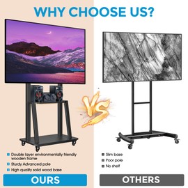 SHTUMEC Rolling TV Stand for 32-75 inch LCD OLED 4K Flat/Curved TV Screen,Height Adjustable,Floor Standing TV Trolley Stand with Casters and AV Shelf,Max Load 110lbs,Max VESA 600x400 mm