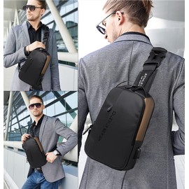 Hjkiopc Chest Bag Sling Bag Men's Small Shoulder Bag Outdoor Waterproof Casual Men's Bag Lightweight Strap Bag for Work Travel Hiking Everyday etc., B-Black Gold, Simple style