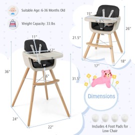 Babyjoy Baby High Chair 6-in-1 Convertible Wooden Highchair for Babies & Toddlers