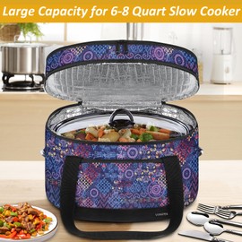 YOREPEK 2 Layer Slow Cooker Carrier, Compatible with 6, 7, 8 Quart Crock-Pot, Insulated Large Slow Cooker Travel Bag with Bottom Pad Lid Fasten Straps, for Family Gathering Potluck, Gift for Women