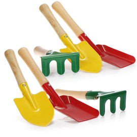 com-four® 6-Piece Garden Tool Set for Children - Small Rake Shovel and Spade Made of Robust Metal and Wood, Perfect for Gardening, Beach and Sandpit