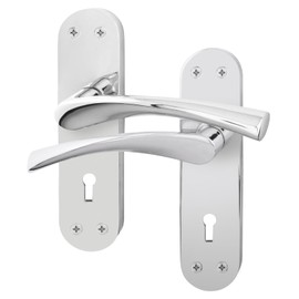 EAI Chrome Door Handles for Key Lock - 1 Pair Polished Chrome Internal Lever Lock Handles on Backplate - Novoli Range