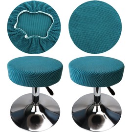 HuaLiSiJi Round Stool Cover 12-16" Round Seat Covers for Bar Stools, Luxurious Fabric Stretchable, Washable Jacquard Dustproof Stool Seat Slipcover (2Pcs Peacock Blue)