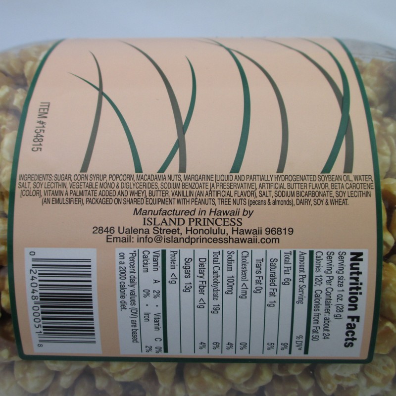 Macadamia Popcorn Crunch, Large Jar, Hawaii's Finest (24 Oz. 680g)