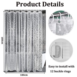 Shower Curtains Mould Proof Resistant, PEVA Waterproof Heavy Duty Bathroom Curtains, Liner 3D Effect Clear Pebble Shower Curtain with 12 Hooks, 180 x 180 cm, Cobblestone