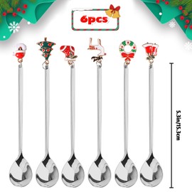 Set of 6 Christmas Spoons, Small Home Spoons, Dessert Spoons, Christmas Coffee Spoons, Small Spoons, Stainless Steel Cutlery Set, for Tea Soup, Gift Box Packaging