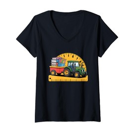 Womens Back to School Tractor Farm Boys V-Neck T-Shirt