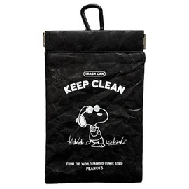 Hemings POY Peanuts Peanuts 4494104 Poi Trash Can Pouch, Portable Trash Can with Carabiner & Side Pocket, Approx. 4.1 x 6.3 inches (10.5 x 16 cm), Black