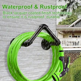 BDJSN Industrial Style Hose Holder, Wall Mounted Water Pipe Storage Rack, Heavy Duty Rust-Free Hose Hanger for Water Hose, Holds Up To 125 Ft, Organizer for Outdoor Garden Decoration
