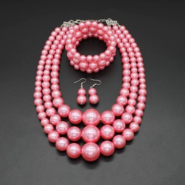 Juego de collar de perlas grandes para mujer, collar de perlas gruesas y arete, collar de perlas grandes, collar de perlas de los años 20, accesorios Gatsby, Perla sintética, Perla sintética